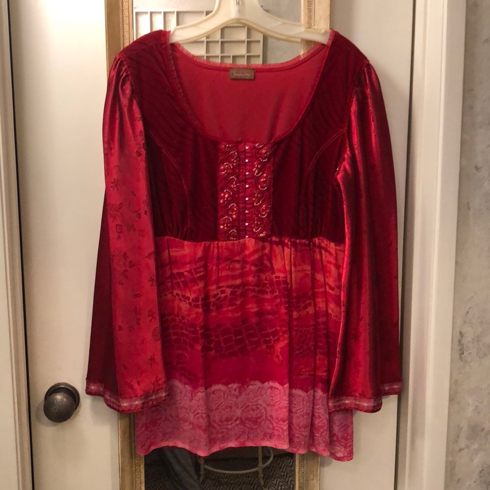 Red Renaissance top handmade unique velvet satin Love Asian design fabric lucky